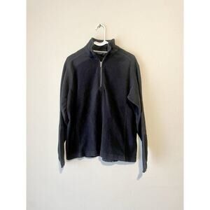 Lands End Fleece Pullover Jacket Mens M 38/40 Black Lightweight Grandpacore